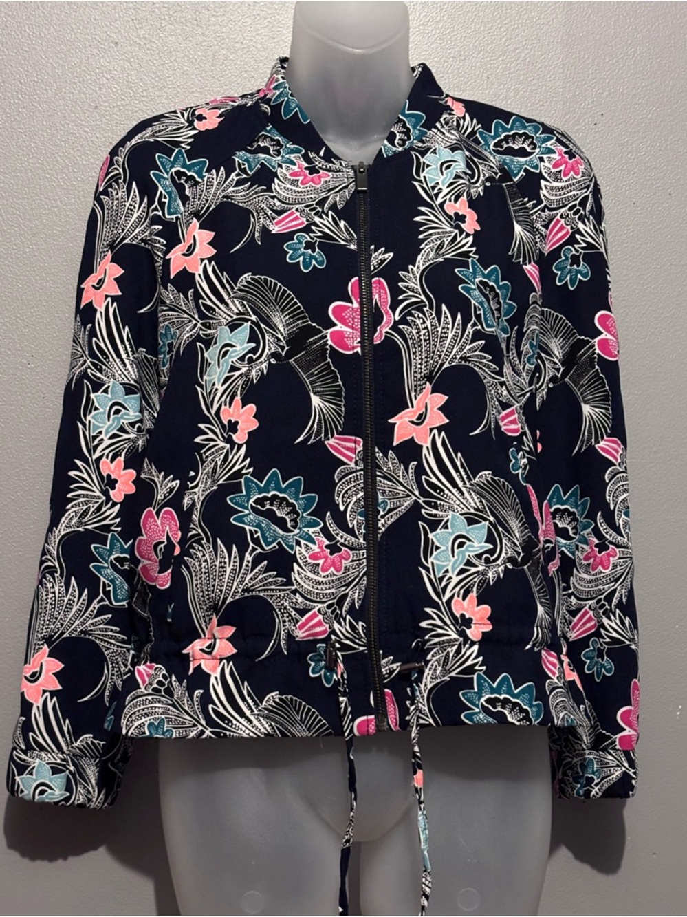 Banana Republic Navy & Floral Lightweight Bomber Jacket
